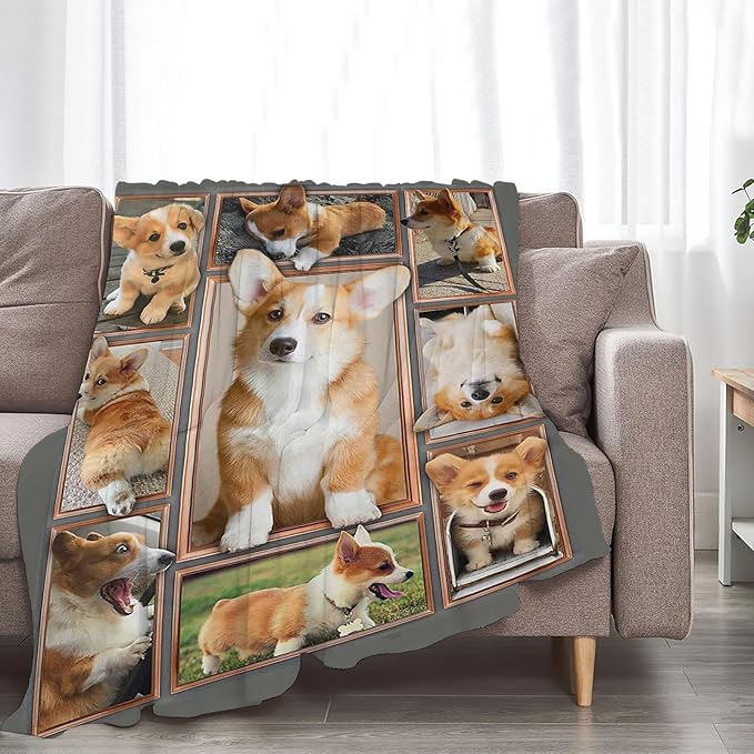 Tijuboni Corgi Throw Blanket Dog Gifts for Girls Boys Women Men Kids Adults Soft Flannel Fleece Blanket for Couch Sofa Bed Home Decor 40"x50"