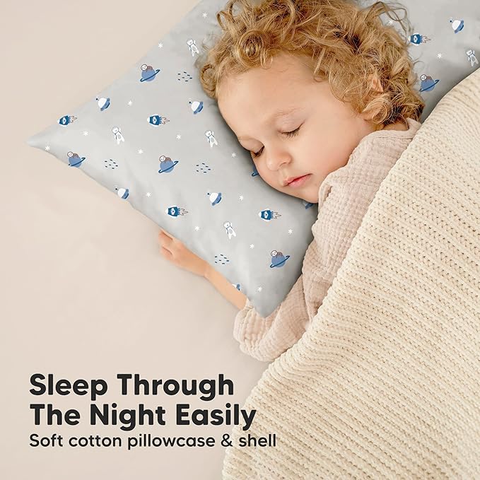 KeaBabies Toddler Pillow with Pillowcase, Jumbo 14X20 - Soft Organic Cotton Toddler Pillows for Sleeping - Machine Washable - Perfect for Travel, Toddler Bed Set (Cosmo)