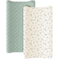 Konssy Waterproof Muslin Changing Pad Cover 2 Pack, Quilted Cotton Fitted Diaper Changing Table Cover, Soft Changing Pad Sheets for Girls Boys (Leafy,Green)