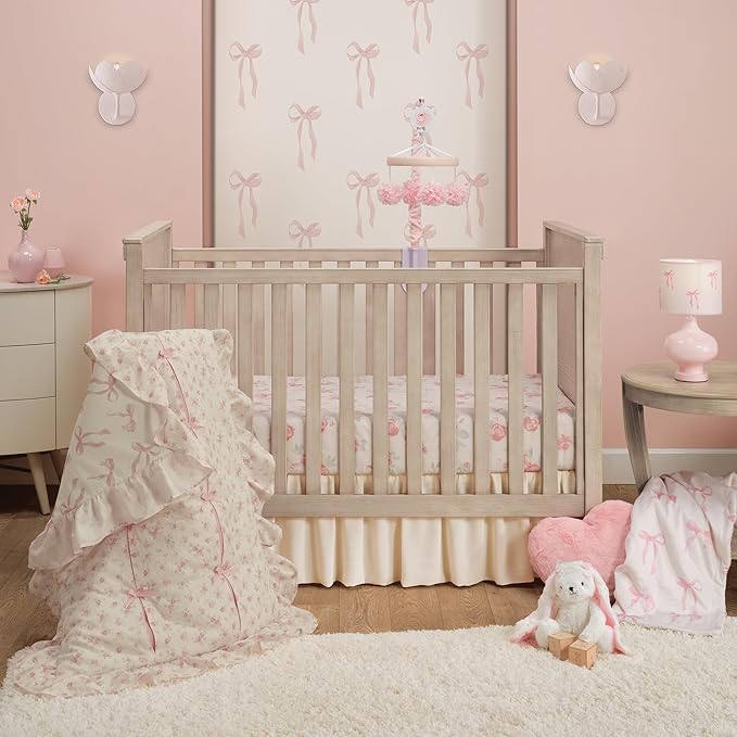 Lambs & Ivy Coquette Bows Aesthetic Pink Cotton Baby Fitted Crib/Toddler Sheet