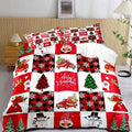 LUVIVIHOME 3PCS Merry Christmas Comforter Set King Size, Cartoon Cute Funny Santa Claus Snowman Gnome Truck White Red Black Plaid Bedding, Snowflake Xmas Tree Christmas Bedroom Decor, 2 Pillow Shams