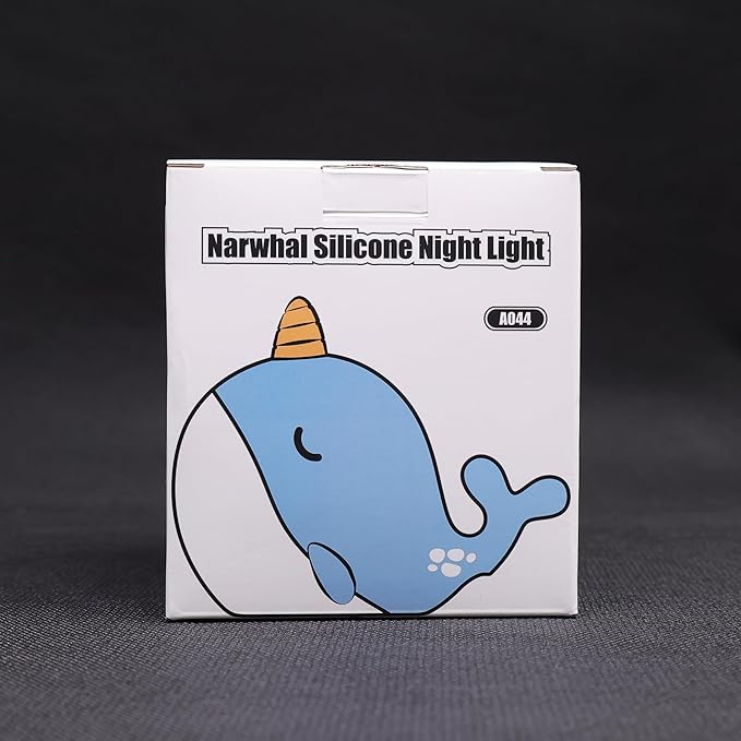 Ammonite Blue Narwhal Night Light, Soft Silicone Whale Nursery Lamp with 3 Dimming Levels and 30-Minute Timer, Touch Control Nightlight for Bedroom Decor, Christmas Birthday Gift