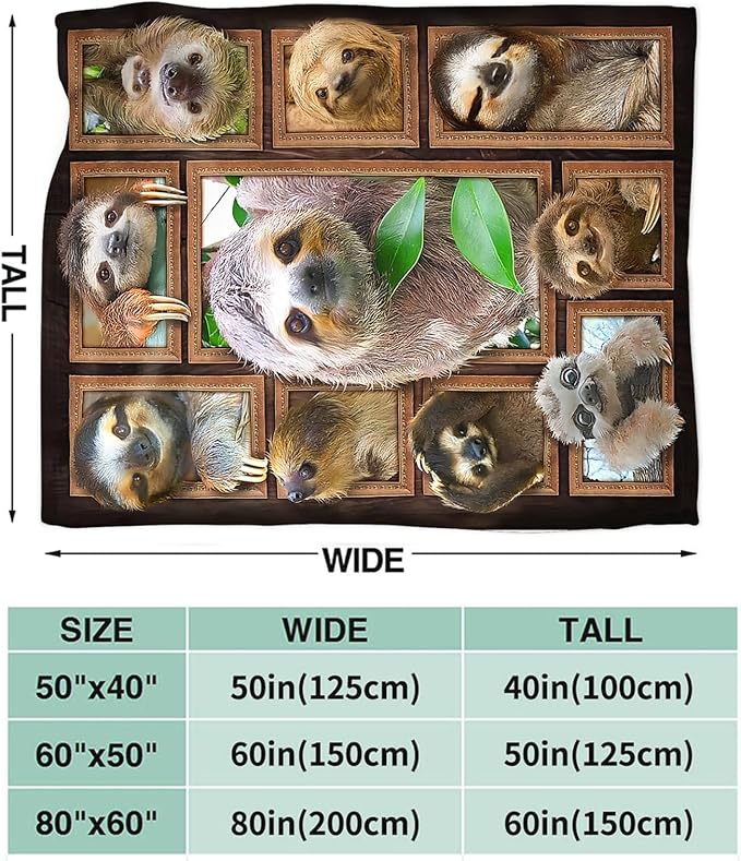 Tijuboni Sloth Throw Blanket Sloth Gifts for Girls Boys Women Men Kids Adults Soft Flannel Fleece Blanket for Couch Sofa Bed Home Decor 60"x80"