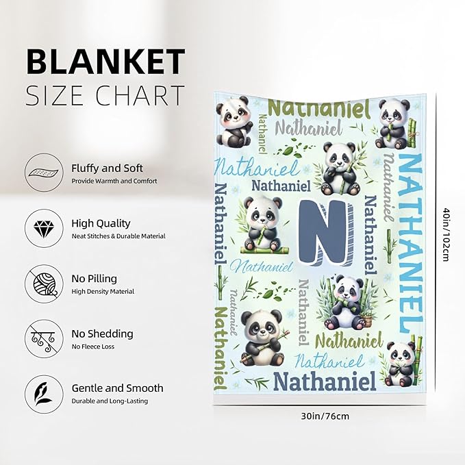 Personalized Custom Panda Preschool Blanket Gifts for Baby Toddler Kids Boys Girls - Customized Panda Super Soft Lightweight Flannel Sheets Decor for Crib Nap Couch - 30"x40" for Baby/Pets