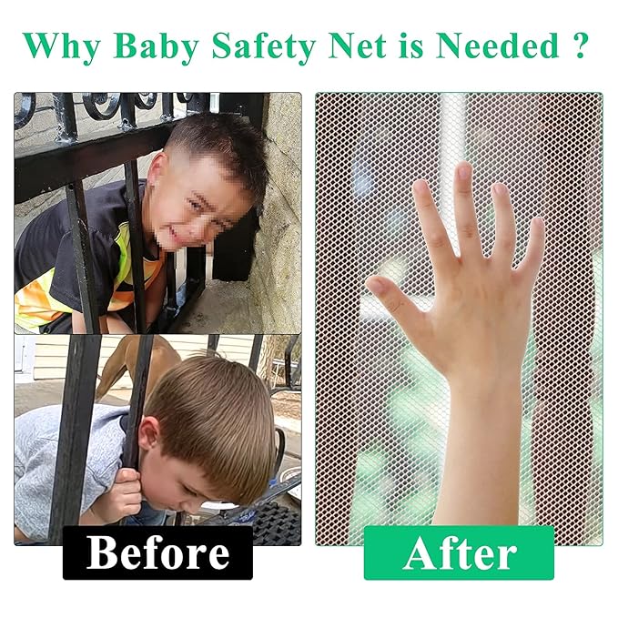 Child Safety Net, Durable Banister Guard for Baby Safety Stairs Railing Balcony Cribs, Banister Stair Mesh Baby Proofing, Easy to Install Stair Netting for Kids, Pets, Toys - (10ft Lx2.5ft H) White