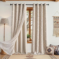 MYSKY HOME Beige Curtains for Girls Bedroom 84 Inches Long Blackout Nursery Curtains Double Layer Beige Pom Pom Sheer Overlay for Toddler Room Grommet Privacy Room Darkening Window Drapes 52" x 84"