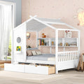 Merax Wood Full House Daybed with Drawers & Storage Shelves,Day Bed for Kids Boys Girls No Box Spring Needed White