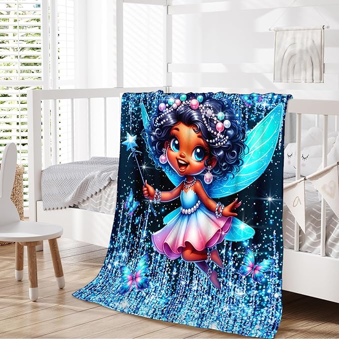 Girls Blanket Fairy Throw Gift for Toddler Kids Daughter Birthday - 30x40 Inches Lightweight Soft Black Throw Blankets for Sofa Couch Bedroom Trip