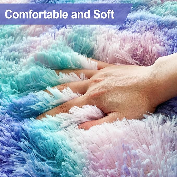 Shaggy Tie Dyed Light Purple Runner Rug 3x10 ft Bedside Area Rugs for Living Room, Anti-Skid Extra Comfy Fluffy Floor Carpet for Indoor Hallway Home Decorative