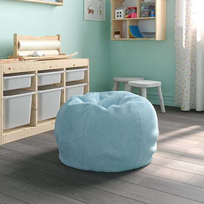 EMMA + OLIVER Daisy Small Teal Furry Bean Bag Chair for Kids and Teens