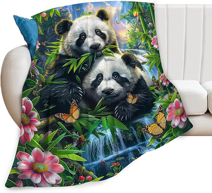 Panda Blanket Funny Pandas Gifts for Girls Boys Woman Kids Cute Panda Lover Bear Throw Blankets Soft Warm Fleece Flannel Plush Blankets for Bed Sofa Couch 50"x60"