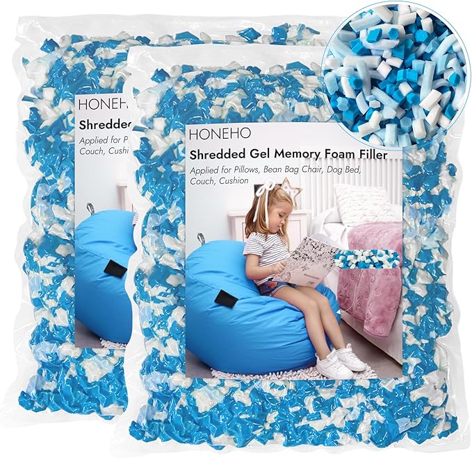 12LBS Shredded Memory Foam Filling Bean Bag Filler, Added Gel Particles Comfortable and Soft,Very Suitable for Filling Bean Bags, Pillows,Dog beds, Couch Cushion