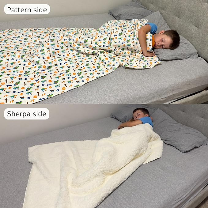 Kids Sherpa Throw Blanket – Soft Cotton & Warm Sherpa Toddler Blanket, Trucks, Cranes & Construction Vehicles Pattern, Plush Winter Bed Throw, 40 x 60 inches