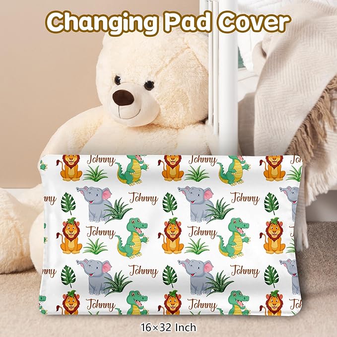 Custom Name Crib Bedding Set, 3 Pcs Personalized Baby Crib Bedding Set, Soft Forest Animals Nursery Crib Sets for Boys Girls, Double Layer Toddler Bedding Set Customized Gifts for Newborn Kids