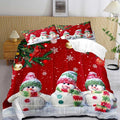 LUVIVIHOME 2PCS Merry Christmas Comforter Set Twin Size, Funny Cute Snowman Bedding, Cardinal Snowflake Xmas Christmas Bedroom Decor for Kids Girls Boys Teens, Red Quilt, 1 Pillow Case