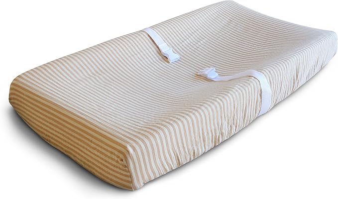 mushie Extra Soft Muslin Fitted Changing Pad Cover (Natural Stripe)