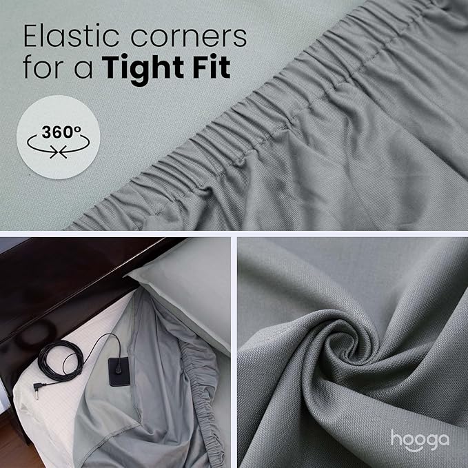 Grounding Sheets, Queen Size, 94% Organic Cotton, 6% Conductive Silver, Fitted, 60"x80"x15", Gray with 15 Ft Cord