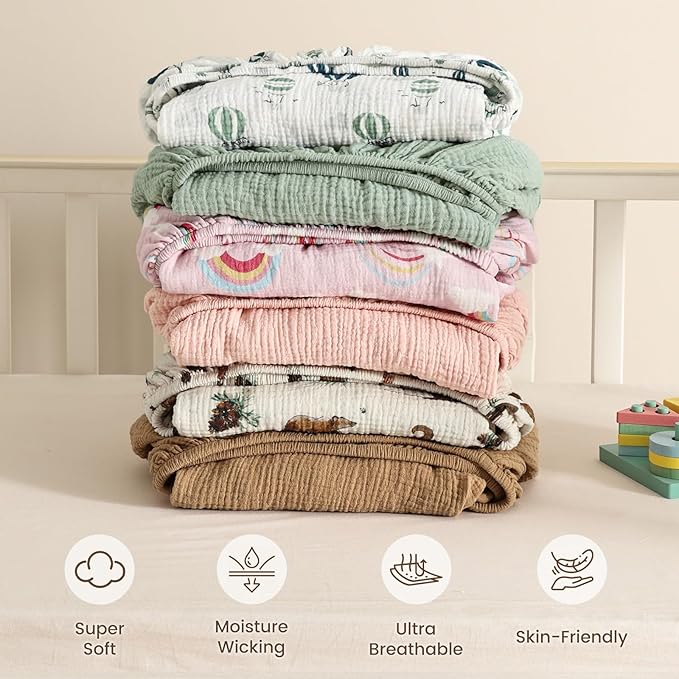 david's kids Muslin Mini Crib Sheets, 2 Pack Cotton Pack N Play Sheets for Girls, Soft Breathable Baby Sheets Fit Pack N Play, Playard and Mini Crib Mattresses, Rainbow