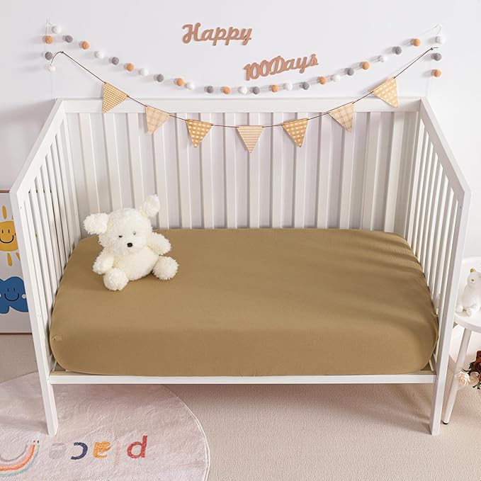 NTBAY 2 Pack Muslin Cotton Mini Crib Sheets, Soft and Breathable Double Layer 24x38 Baby Crib Sheets for Mini Crib and Toddler Mattresses, Boys, Girls, Unisex, Brown, 24x38 Inches