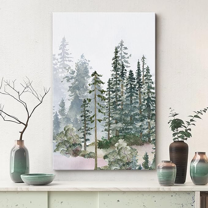 SIGNWIN Canvas Print Wall Art Woodland Nursery Decor Autumn Pine Tree Watercolor Forest Nature Illustrations Modern Art Decorative Landscape Colorful for Living Room, Bedroom, Office - 24"x36"