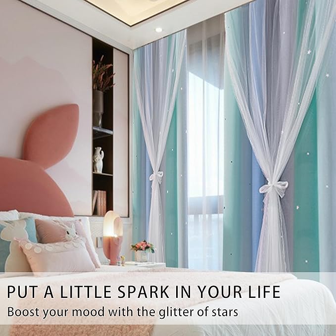 XiDi Curtains for Girls Bedroom Kids Room Unicorn Princess Theme Home Decor 72 inches Length Blue Green Grey, W34 X L72 2 Panels