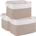 OIAHOMY 3 Pack Storage Baskets for Organizing, 13''X9.85''X8.7'' Storage Bins,Woven Basket with Handles, Toy Storage Bin,Stylish Room Decor Basket, white & Brown variegated