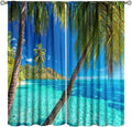 Ocean Beach Curtains,Sunshine and Beach Hawaiian Seaside Scene Pattern Blackout Print Home Bedroom Living Room Window Treatments 2 Panel Set 42x45 Inch