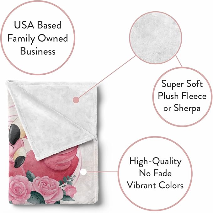 Custom Baby Blankets with Name | Personalized Flamingo Newborn Blanket for Baby Girl and Baby Boy | Unisex Warm Soft Sherpa Swaddle Blanket Minky | (Flamingo, Sherpa 50"x60")