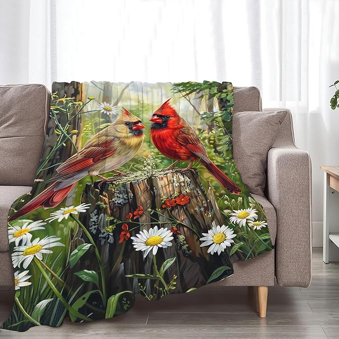Cardinal Bird Throw - Soft, Warm & Cozy Fleece Blanket for Couch, Sofa, Bed - 50"x40" - Perfect for Girls, Boys, Women, Men, Kids & Adults