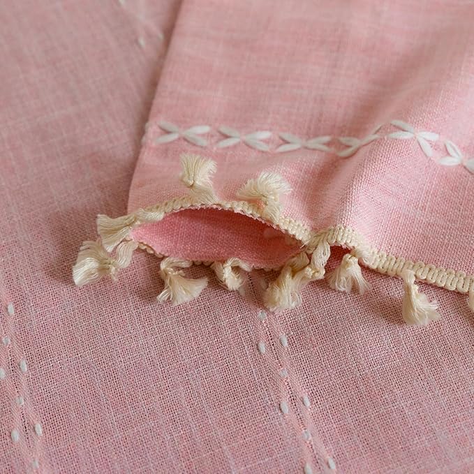 Deeprove Pink Boho Curtains 96 inches Long for Baby Princess Teenage Girl School Bedroom Nursery Room, Blush Bohemian Embroidery Farmhouse Privacy Fringes Window Treatments Decor, W52 x L96, 1 Panel