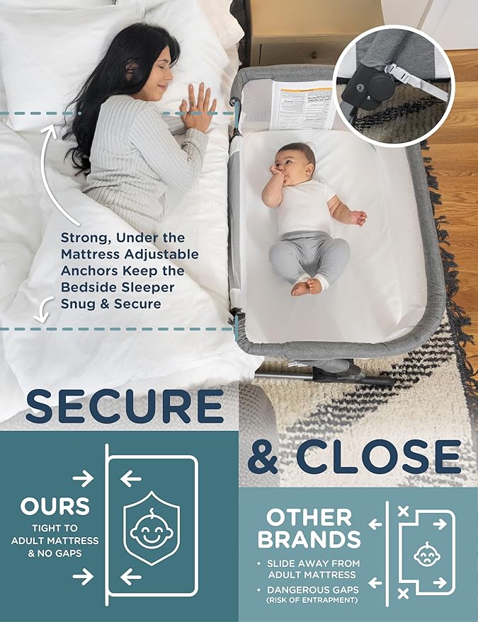Baby Delight Beside Me Dreamer Bassinet | Bedside Sleeper | 6-Position Height Adjustment | Charcoal Tweed