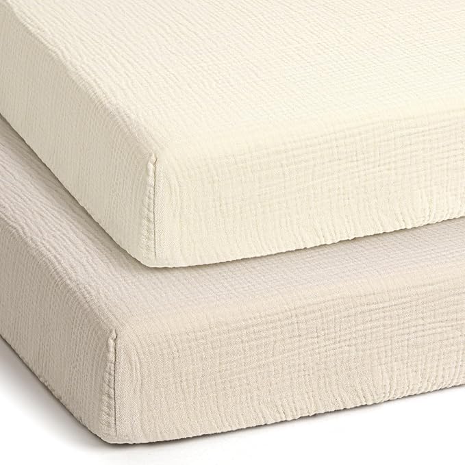 lulumoon Pack and Play Sheets Muslin: Cotton Fitted Sheets for Graco Pack N Play - Soft Playard Sheets for Boys and Girls 2Pack