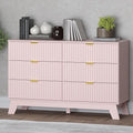 Fluted 6 Drawer Dresser, 47.2" Wide Modern Boho Chest of Drawers, Wooden Storage Dresser TV Stand for Bedroom, Living Room, Closet, Hallway, Curved Profile Design
