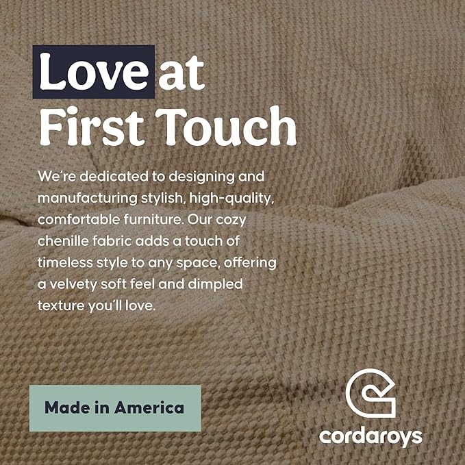 CordaRoy's Chenille Bean Bag-Convertible Bean Bag Chair-Machine-Washable Chenille Fabric Cover-for Basement,Living Room,Game Room,Dorm & More - Full Size - Tan | Made in The USA