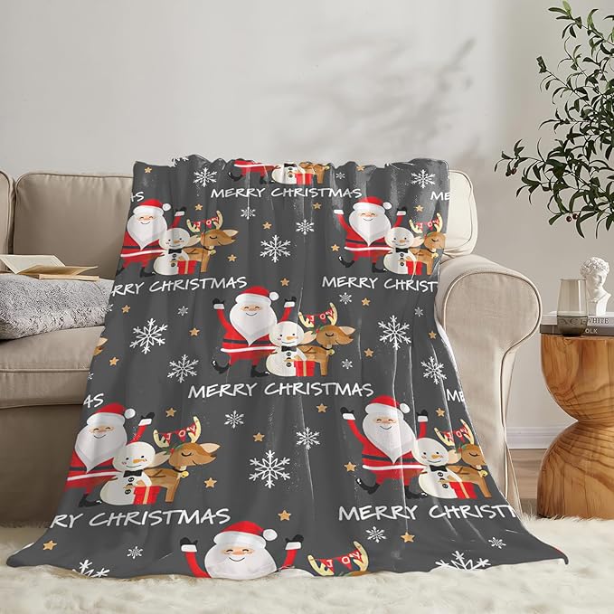 Snowman Santa Claus Throw Blanket for Girls Boys Women Men Kids Adults Soft Flannel Fleece Blanket for Couch Sofa Bed Home Decor 40"x50"