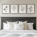 Framed Black and White Floral Wall Art for Bedroom, 4 Piece Vintage Botanical Canvas Paintings Artwork for Modern Farmhouse, Minimalist Flower Pictures for Living Room Kitchen Bathroom Wall Decor