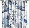 Coastal Nautical Curtains, Turtle Beach Sea Seashell Theme Pattern Blackout Print Home Bedroom Living Room Window Treatmen 2 Panel Set 84x84 Inch