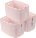 Cotton Rope storage Basket Bins Woven Basket for Organizing Shelves 14.5X9.5X9.3" Rectangle Decorative Baskets For storage Clothes Toys Books Towels Nursery basket organizer 3 pack light pink