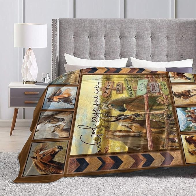 Horse Blanket Motivational God Say You are Throw Blankets Gifts for Girls Boys Cozy Warm Soft Fuzzy Flannel Throws Plush Stuffed Animal Western Horses Fleece Gifts for Men Women for Sofa Bed 50"x60"