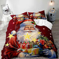 LUVIVIHOME 3PCS Christmas Santa Duvet Cover Queen Bedding Sets, Boys Girls Kids Bedding, Winter Holiday New Year Xmas Gifts Red Christmas Comforter Bedspread Quilt Cover, Bed in a Bag, 2 Pillow Shams