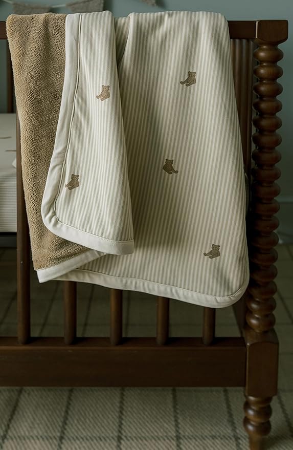 Oilo Baby Blanket, Luxury Soft Plush Chenille Backing & Turkish Cotton Jersey Print, Double Layered, 30" x 40", Rolled Jersey Edge Trim, Machine Washable, Perfect for Infant or Toddlers (Bear)