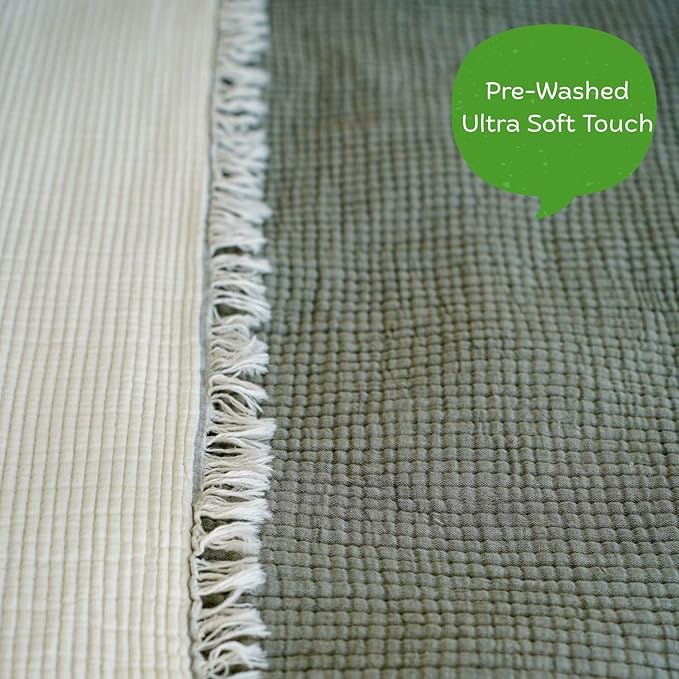 Cotton Muslin Blanket – Soft Muslin Comforter Quilt Made from Premium Muslin Fabric, Lightweight Breathable Cotton Quilt for All Seasons (Sage Gray, Twin)