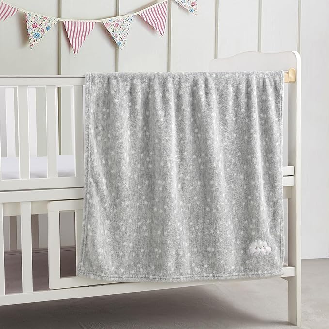 CREVENT 2Pcs 30''X40'' Cute Cozy Fluffy Warm Baby Blankets for Infants Toddlers' Bedding Crib Cot Stroller - Grey Cloud + Star