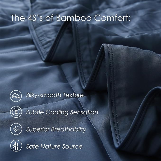 EP Mode Lightweight Quilt Blanket for Summer, Viscose from Bamboo Fabric & Filling, Natural, Breathable & Machine Washable- Navy Blue, Queen