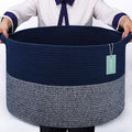 Extra Large Blanket Basket 87L, Laundry Hamper, Baby Nursery Hamper for Storage Toys Clothes Towels, Large Cotton Rope Laundry Basket for Girls Boys, 22”x 14”, Navy Blue