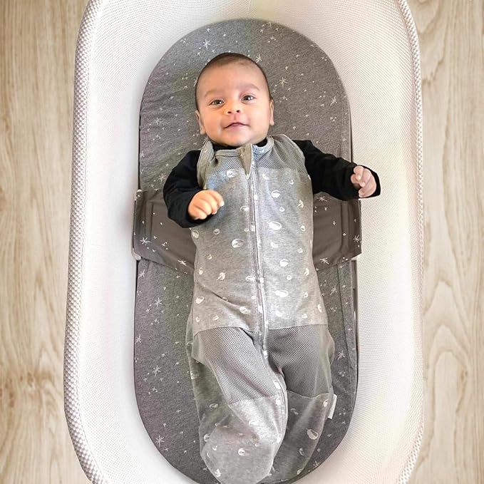Happiest Baby SNOO Sleep Sack - 100% Organic Cotton Baby Swaddle Blanket - Doctor Designed Promotes Healthy Hip Development (Graphite Planets, X-Large)