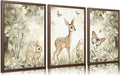 3Pcs Woodland Animal Nursery Canvas Wall Art Cute Forest Animal Wall Decor Pictures Deer and Butterfly Wildflowers Posters Prints for Nursery Bedroom Kids Room Home Decoration Unframed Posters 12X16in