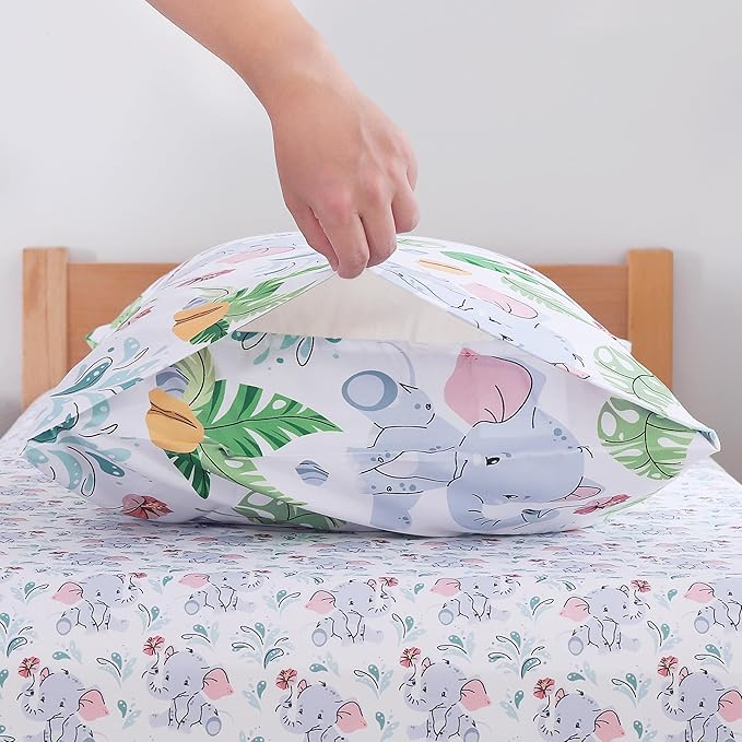 Viviland Baby Elephant Toddler Comforter Sets, Cute Boys Girls Toddler Bedding Set, Soft Microfiber Toddler Bed Set