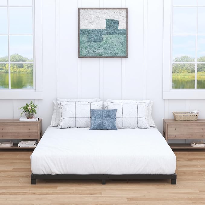 3 Inch Bed Frame Queen Size Low Profile, Queen Bed Frame No Box Spring Needed, Heavy Duty Metal, Easy Assembly, Black
