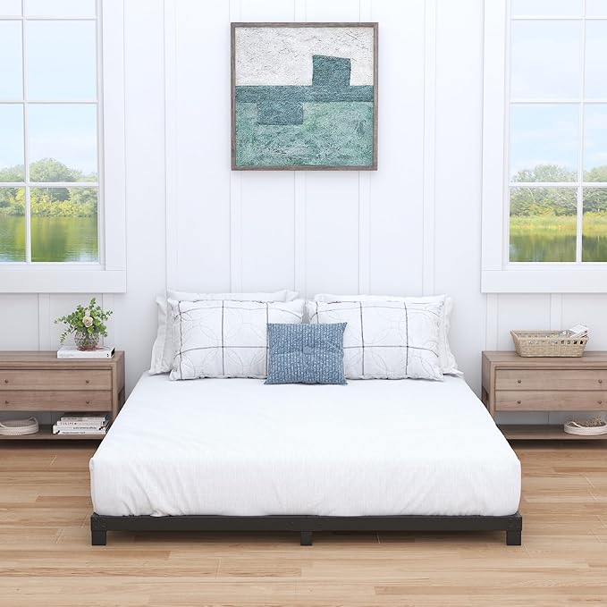 3 Inch Bed Frame King Size Low Profile, King Bed Frame No Box Spring Needed, Heavy Duty Metal, Easy Assembly, Black